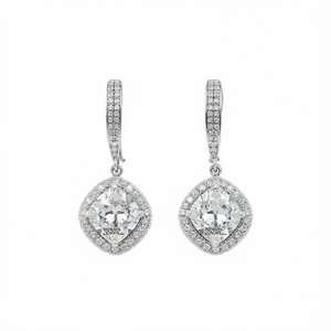 Eleganti Orecchini Pendenti con Zirconi Taglio Principessa, Placcati in Rodio, Gioielli da Sposa Classici Geometrici in Cristallo per Donna - Product Image 1