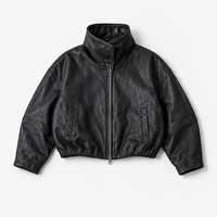 Blouson Bomber en Cuir Vieilli Coupe Décontractée Personnalisé OEM avec Broderie Minimaliste et Silhouette Structurée, Col Montant