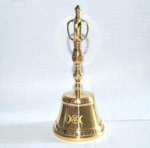 Campana per addome in ottone lucido con tripla luna e Design a stella campana magica per mago - Product Image 1