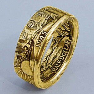 Anillos de monedas de dólar tallados Vintage de Venta caliente anillos de medio dinero chapados en oro para hombres - Product Image 1