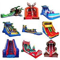 Prix d'usine Toboggan aquatique gonflable bleu de 18 pieds en PVC durable à double piste avec piscine de glissement, OEM en gros