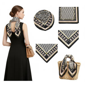 Pañuelo <span class=keywords><strong>de</strong></span> Seda <span class=keywords><strong>de</strong></span> Lujo con Diseño <span class=keywords><strong>de</strong></span> Monograma y Borde Negro, Chal Cuadrado <span class=keywords><strong>de</strong></span> Satén para Vestidos Formales <span class=keywords><strong>de</strong></span> Mujer y Accesorio para Bolsos <span class=keywords><strong>de</strong></span> <span class=keywords><strong>Paja</strong></span> - Product Image 1