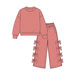 Nouvel ensemble de vêtements pour bébés filles, couleur unie, coton, nœuds, vêtements assortis pour enfants - Product Image 5