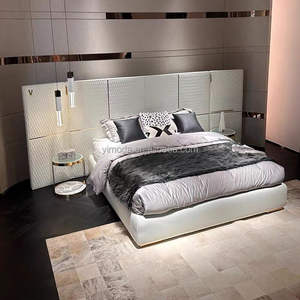 Cama de cabecera grande de cuero blanco moderno, marco de cama doble suave tapizado, cama de decoración de cabecera grande blanca bonita - Product Image 1