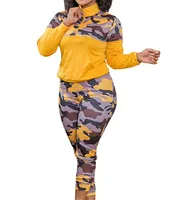 Plus Size camo patchwork style Matching Camou SweatShirt and Pants track suit Set Suits. OY_20895