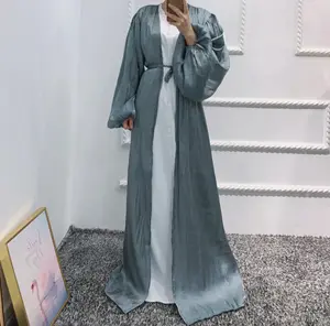 Eid Djellaba Abaya Dubai Glänzende weiche Puff ärmel Muslimische Frauen Kleid Satin Abaya Dubai Türkei Kleider Islam Abayas Mit Hijab