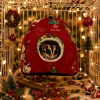 Nouvelle Tente Yurt de Noël en Coton pour Petaurs et Hamsters - Nid Suspendu avec Cadre en Éponge, Cache-cache pour Cage, Clip Métallique, Capacité de Charge 1kg