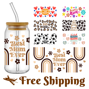 Livraison Gratuite – Vente en Gros : Autocollants UV DTF 3D Stéréo pour Gobelets de 16oz (type Libby Glass Can) – Sans Chaleur, Imperméables, pour la Fête des Mères - Product Image 1