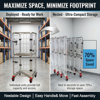 Chariot pliable en treillis métallique TER industriel à 4 côtés fermés en acier Q235, capacité 500 kg, pour stockage en entrepôt 1