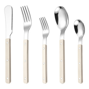 430 Stainless Steel Cutlery <b>Set</b> with Riveted Handle Creamy French Style Steak Knife Fork Spoon Dessert Tools Hand Wash Only - Product Image 5