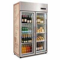 Congélateur commercial à double porte vitrée, refroidissement par air, dégivrage automatique, éclairage LED, 1000L, pour boutique de chocolat