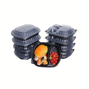 Boîtes de repas en plastique pour micro-ondes, 2 compartiments, contenants alimentaires à emporter, boîte bento jetable avec couvercle - Product Image 1