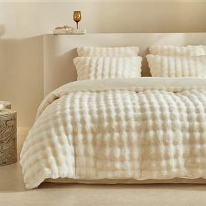 Venta al por mayor de estilo moderno de color sólido de piel sintética cubierta de cama <span class=keywords><strong>Super</strong></span> suave Seersucker para el invierno ropa de cama personalizable - Product Image 1