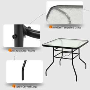 Table de patio extérieure carrée de 32 pouces en verre trempé avec structure en acier noir, mobilier d'extérieur - Product Image 5