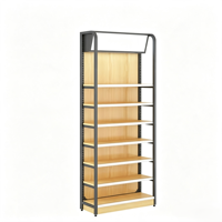 Étagère de présentation de détail moderne à 6 niveaux, simple face, avec boîte lumineuse LED, en métal et imitation bois, pour supermarché