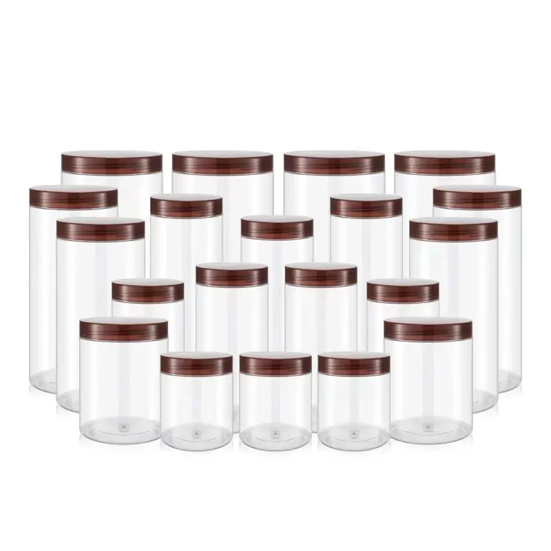 In stock 50ml -1000ml wide mouth plastic food jars clear pet jar plastic jars with lid