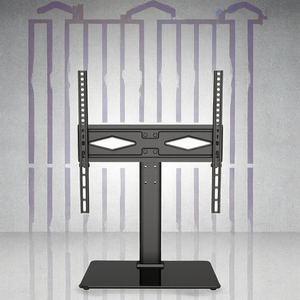 Adjustable Height TV Stand 32-55" <b>Table</b> Top Tempered Glass Steel Metal Flat Wall <b>Swivel</b> Feature OEM - Product Image 3