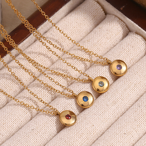G2918 venta al por mayor Collier acero inoxidable 18K chapado en oro piedra de nacimiento redonda <span class=keywords><strong>12</strong></span> <span class=keywords><strong>meses</strong></span> piedra colgante collares joyería de moda - Product Image 6