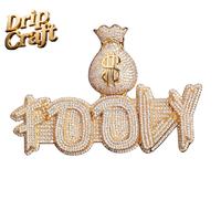 Nouveau Pendentif Hip-hop DIY en patchwork de lettres, motif sac à monnaie et bouton, en cuivre électroplaqué or véritable, incrusté de zircon