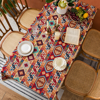 Nappe géométrique tribale vintage, couverture de table à franges de style aztèque lumineux pour la décoration de table intérieure