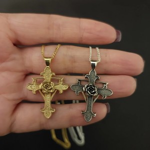 Colata collana rosicruciana Dainty 316l in acciaio inox Pvd placcato oro 18k gioielli Love Rose ciondolo <span class=keywords><strong>croce</strong></span> collana - Product Image 6