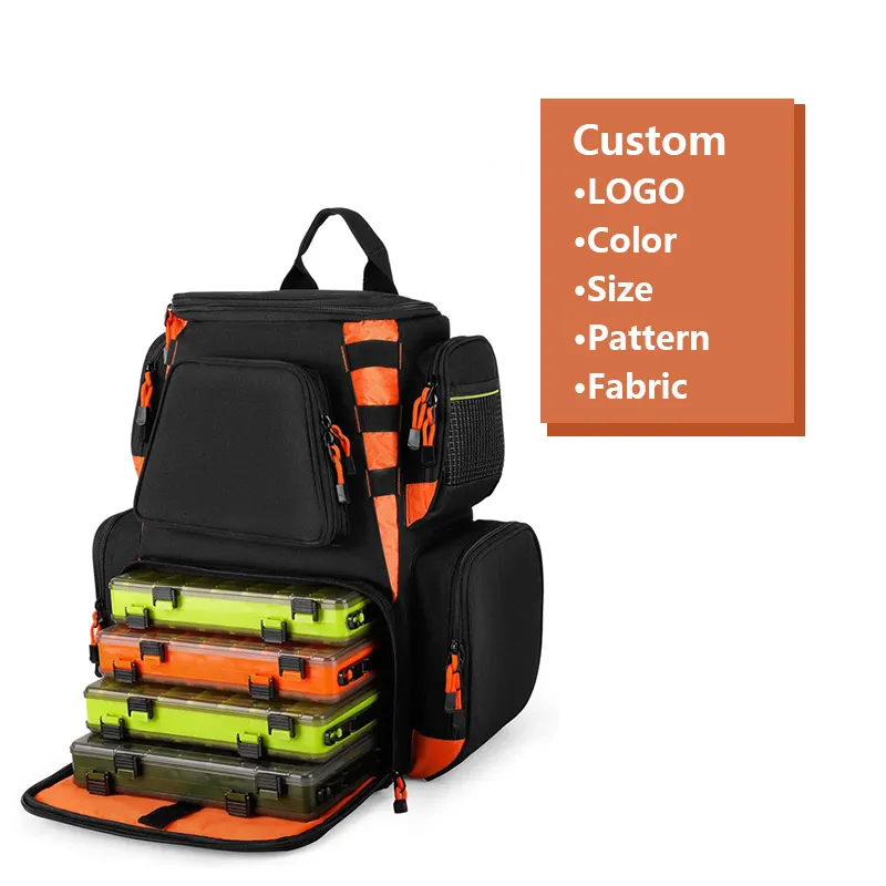 Custom 1200d Polyester Viszak Mochila De Pesca Lokken Opslag Bagpack Waterdichte Rugzak Tas Tas Pancing Visgerei Rugzak