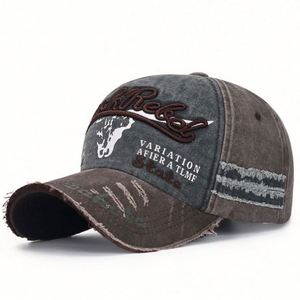 หมวกเบสบอลทรงสปอร์ตผ้าทวิลล์วินเทจสองสีแบบทำเก่า ปักโลโก้ ปีกโค้ง ป้องกันแสงแดด - Product Image 3