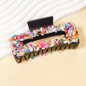 Pinza de Pelo Rectangular Hueca con Decoración de Diamantes de Imitación Coloridos, Pinza para el Cabello Estilo Bohemio, Accesorios de Moda para el Cabello - Product Image 6