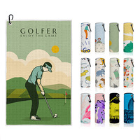Toalha de Golfe Personalizada Dupla Face em Microfibra com Estampa por Transferência Térmica, Secagem Rápida, Mosquetão, OEM, Atacado, Fornecedor de Fábrica