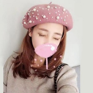 Bérets <span class=keywords><strong>en</strong></span> <span class=keywords><strong>laine</strong></span> avec perles, pour femmes, joli béret français, perlés, nouveauté 2019 - Product Image 6