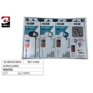 Soyt ST-1030 Stereo Earphone With Mic Super Bass In-Ear Headphones 12Pcs Pack - Product Image 1
