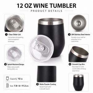 Gobelet isotherme à double paroi en forme d'œuf de 12 oz avec couvercle, personnalisable avec logo, en acier inoxydable, pour vin et boissons - Product Image 3