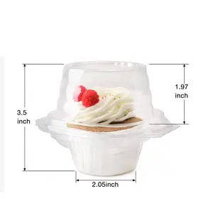 Muestra gratis superventas cúpula alta individual con bisagras de plástico transparente solo soporte para cupcakes/contenedor/caja