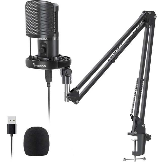 MAONO Condenser Usb PC Podcast Microphone Set With Microphone Gain Knob Music Recording Podcast Equipment Gaming Microphone