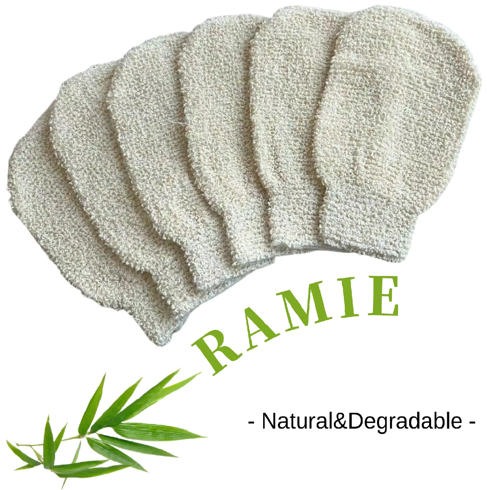 ถุงมือขัดผิว,Ramie Fiber Bath Exfoliating Mitts ทำความสะอาดร่างกายเป็นมิตรกับสิ่งแวดล้อม