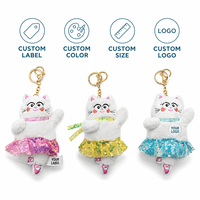 Porte-clés en peluche chat ballerine Kawaii, chaton dansant avec robe tutu à paillettes, breloque de sac mignonne et douce pour filles, cadeau de danse