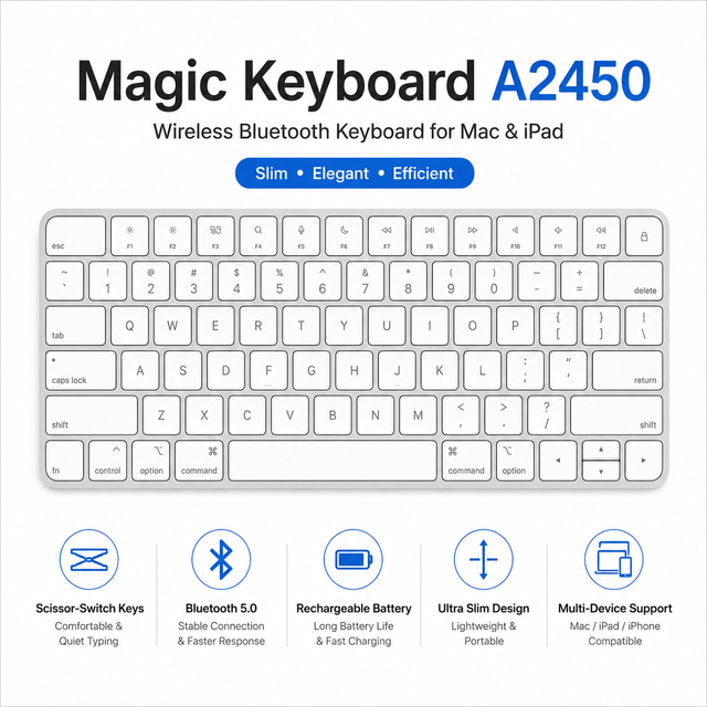 New Magic Keyboard A2450 Plastic Wireless Scissor Switch Numeric Keypad USB-C Interface for iMac Desktop Use