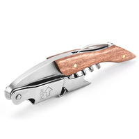 Tire-bouchon de Sommelier en Acier Inoxydable de 5 Pouces avec Manche en Bois, Coupe-capsule et Ouvre-bouteille – Outil de Bar et de Cuisine