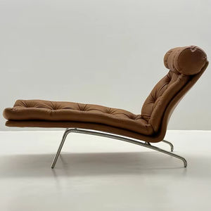 Minimalist Chaise Lounge Chair with Stainless Steel <b>Frame</b> and Brown Leather for Living Room-Eco-Friendly & Comfortable Design - Product Image 6