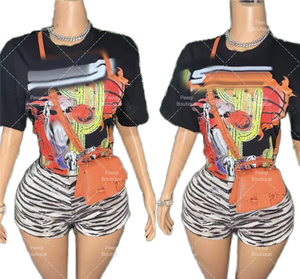ชุดเซ็ตเสื้อยืดพิมพ์ลายกราฟิกผ้าฝ้ายสำหรับผู้หญิง Peeqi กางเกงขาสั้นลายเสือดาว สไตล์ลำลองแนวสตรีทแวร์ ชุด 2 ชิ้น สำหรับฤดูร้อน ความยาวเหนือเข่า - Product Image 1