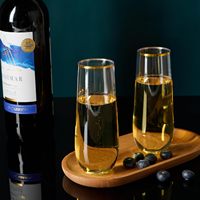 Stock en gros 270ml verres à vin transparents gobelets flûte à champagne en plastique avec bord doré pour mariage