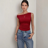 Camisole décontractée pour femme, col froncé à nœud, respirante, écologique, sans manches, coupe ajustée, style Y2K, longueur normale, en coton peigné