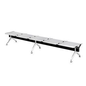 Banco de Tres Plazas Ssyou Gris Plateado con Asiento de Cuero Negro para Sala de Espera Pública, Aeropuerto, Estación de Tren - Product Image 2