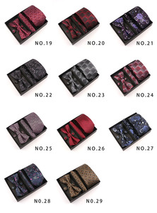 Soie Polyester Jacquard Cravate Ensemble pour Hommes À La Main Paisley Arc Mouchoir De Poche Carrés Bouton De Manchette Cravate Avec Boîte - Product Image 5