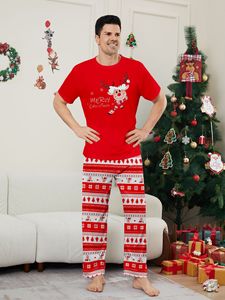 Neue Übergrößen Polyester Pullover Kurzarm Eltern-Kind Heimkleidung Cartoon Monogrammierte Familien-Weihnachtspyjamas - Product Image 3