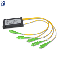 Wanbao SC/APC UPC G652D/G657A1 1x4 Kotak ABS PLC Fiber Optic Splitter dengan Konektor SC/APC/UPC Direktivitas 55dB untuk FTTH