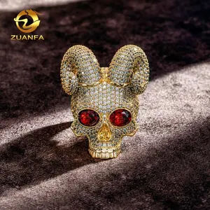 Gold Plated Animal Skull Head Micro Pave Cz Zirconia men Iced Out Hip Hop Ring