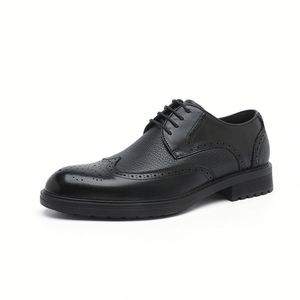 Chaussures en cuir décontractées pour hommes, style business, cuir pleine fleur, semelles épaisses, style britannique, à enfiler - Product Image 2