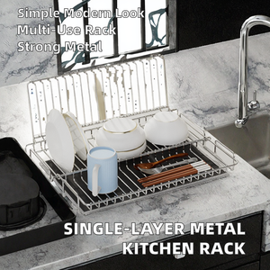 Stainless Steel Dish <b>Rack</b> with Removable Utensil Cup Kitchen <b>Drying</b> Stand Organizer - Product Image 2