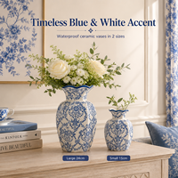 Vase en céramique d'art en porcelaine bleue et blanche, style simplicité moderne, accessoires de décoration pour la maison, le salon et le bureau, vases à fleurs